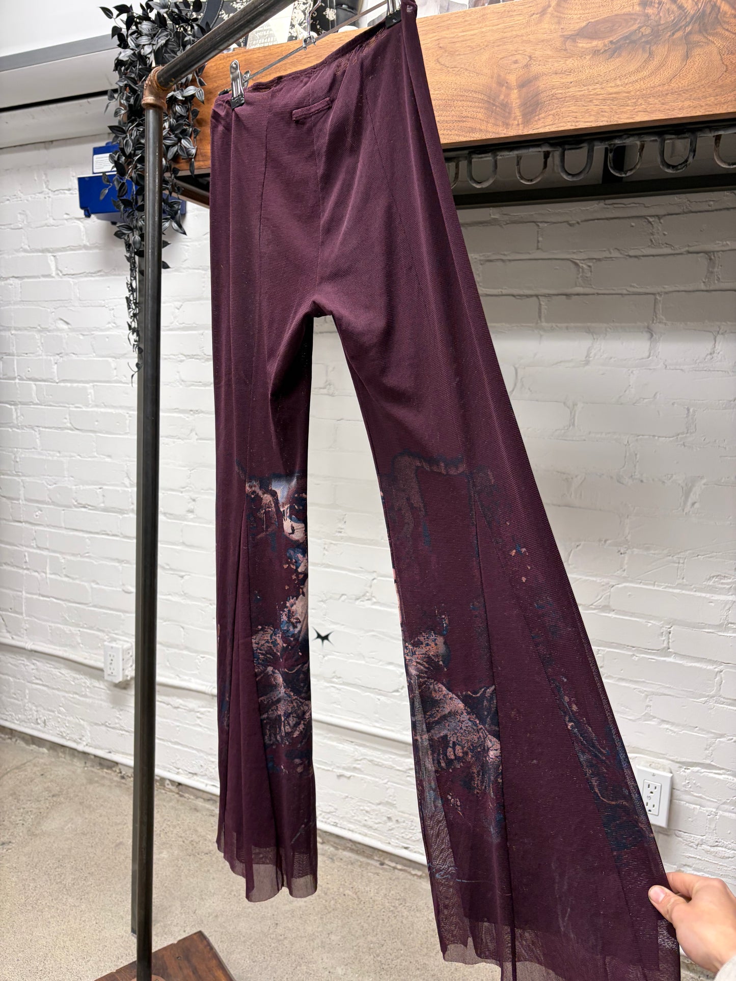 Vintage Jean Paul Gaultier Layered Mesh ‘Plum’ Flared Cut Pants