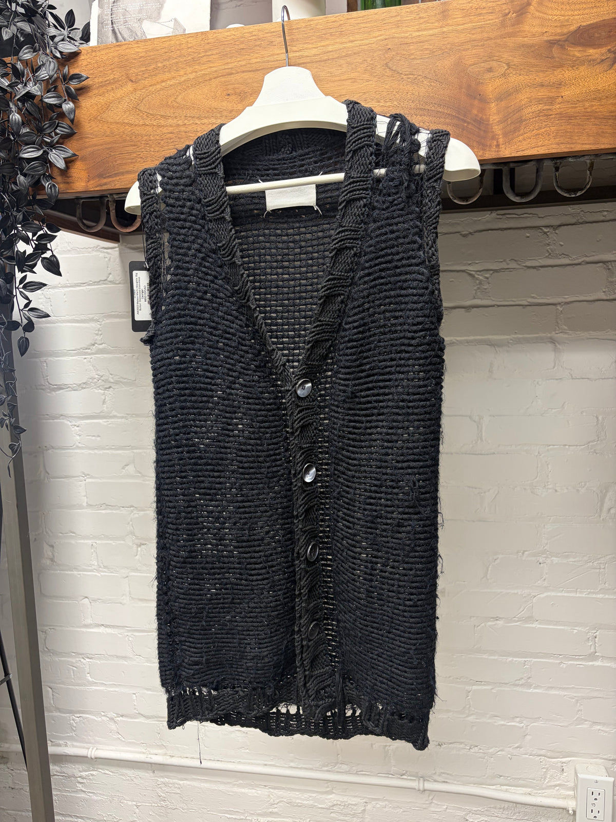 AW2003 Maison Martin Margiela ‘Big Button’ Distressed Sleeveless Cardigan