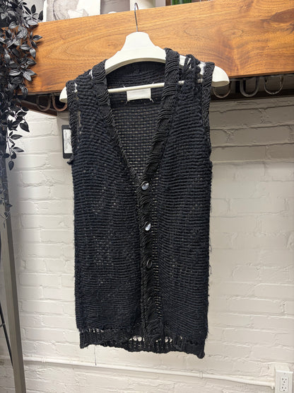 AW2003 Maison Martin Margiela ‘Big Button’ Distressed Sleeveless Cardigan