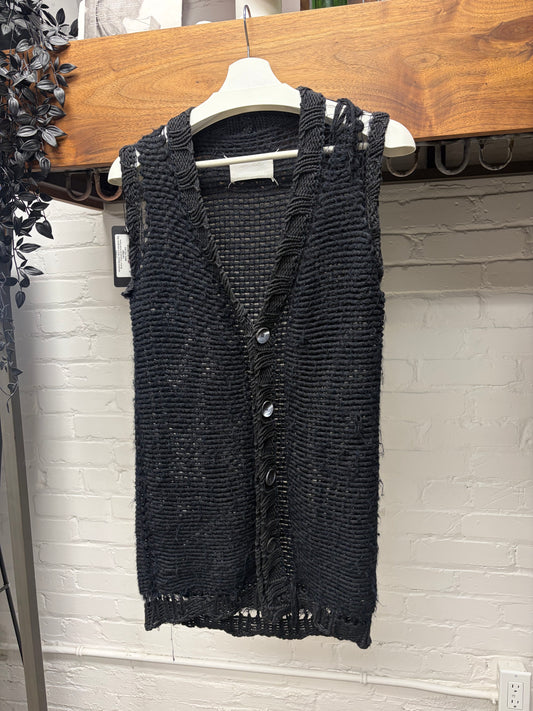 AW2003 Maison Martin Margiela ‘Big Button’ Distressed Sleeveless Cardigan