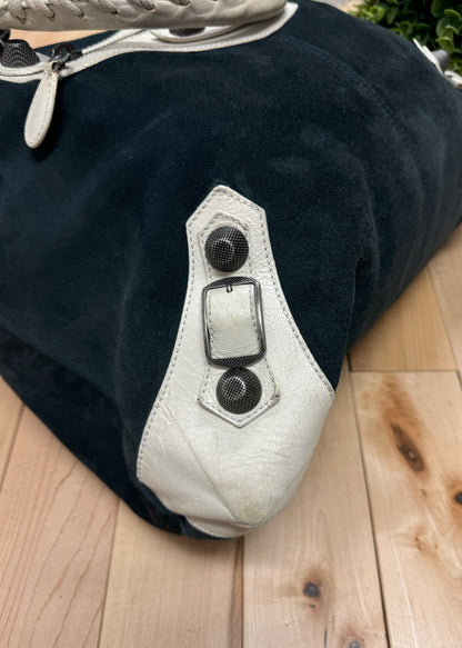 Balenciaga ‘Giant 21’ Black Suede/White Leather City Shoulder Bag