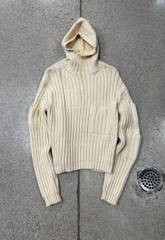 Yohji Yamamoto Ribbed Wool Hooded Knit