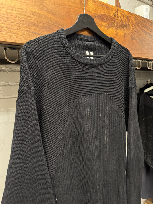 SS2024 Rick Owens ‘Lido’ Ribbed Black Geometric Knit Sweater