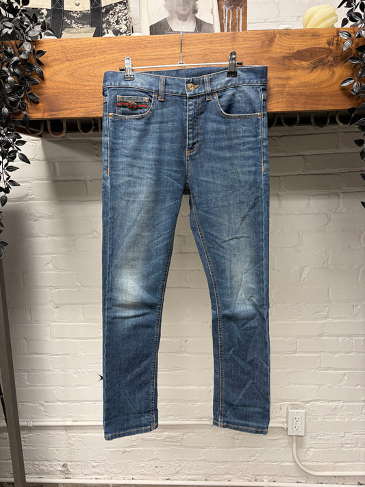 2000s Gucci ‘Stripe Detail’ Washed Blue Skinny Jeans