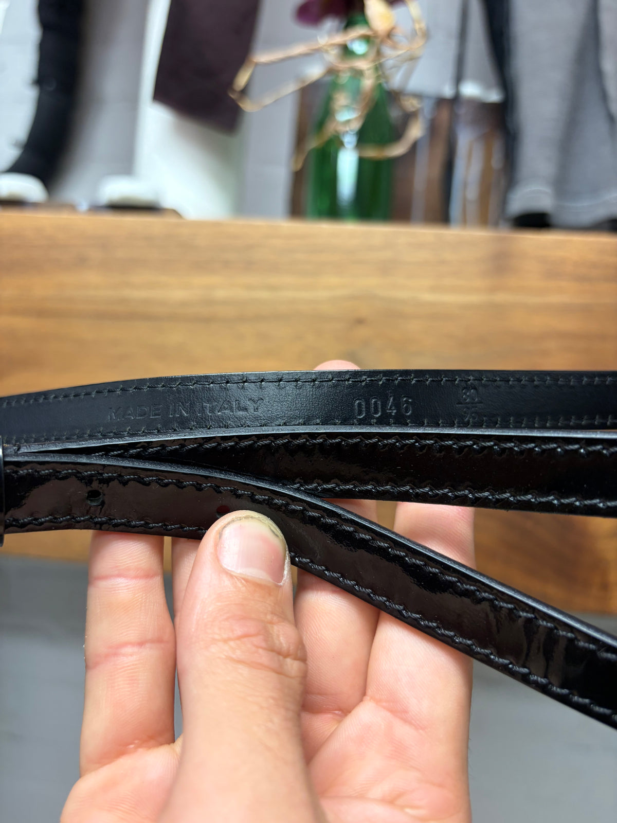 Dior Homme by Hedi Slimane Thin Black Gloss Coated Leather Belt
