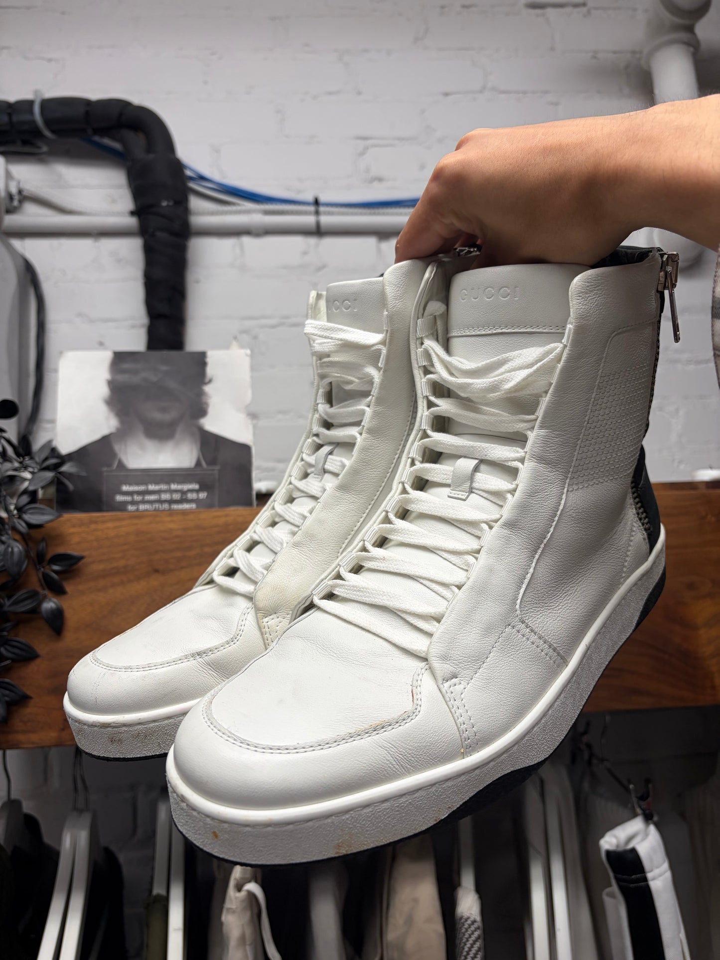 2010s Gucci Black/White ‘Hudson’ Leather High Top Sneakers