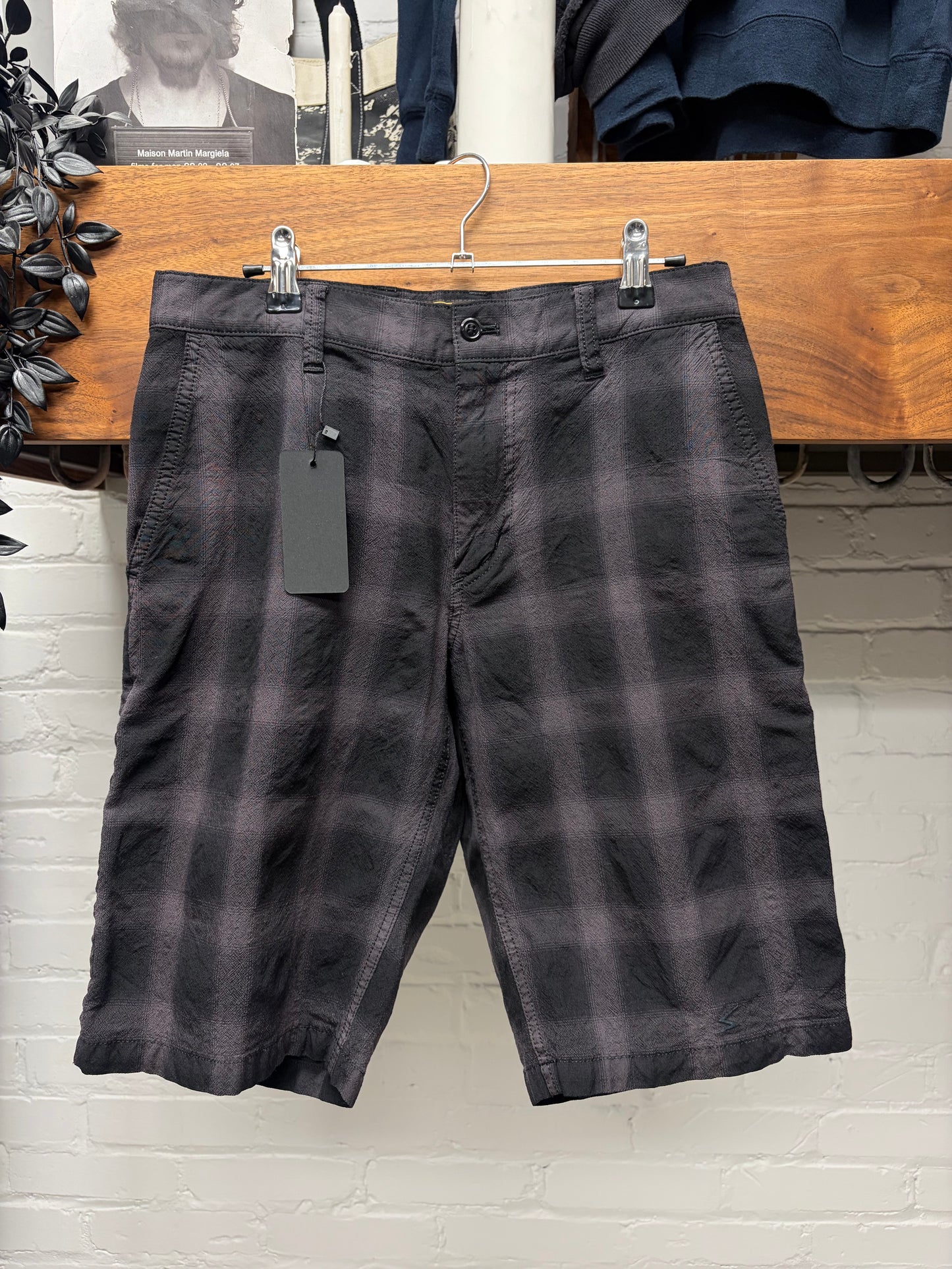 Undercover Purple/Black ‘Shadow Plaid’ Cotton Shorts