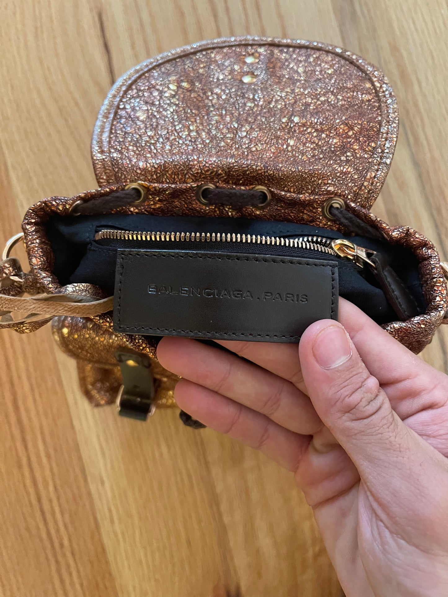 Balenciaga Mini Clutch Bronze Glitter Backpack Bag