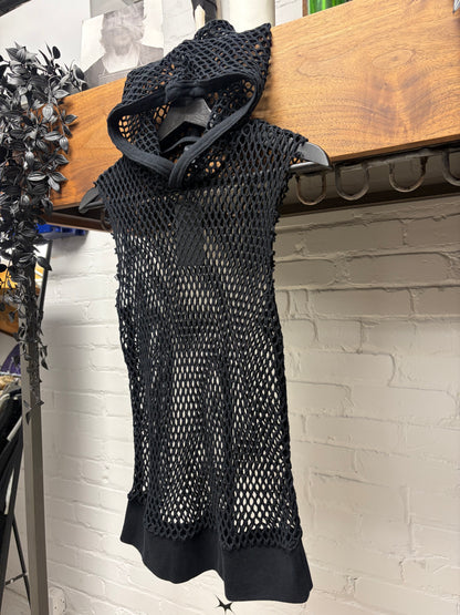 SS2004 Number (N)ine ‘Dream Baby Dream’ Black Fishnet Mesh Cutoff Hoodie