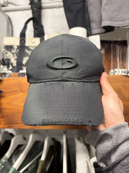 Balenciaga ‘Loop Sports Icon Logo’ Distressed Black Ripstop Baseball Cap