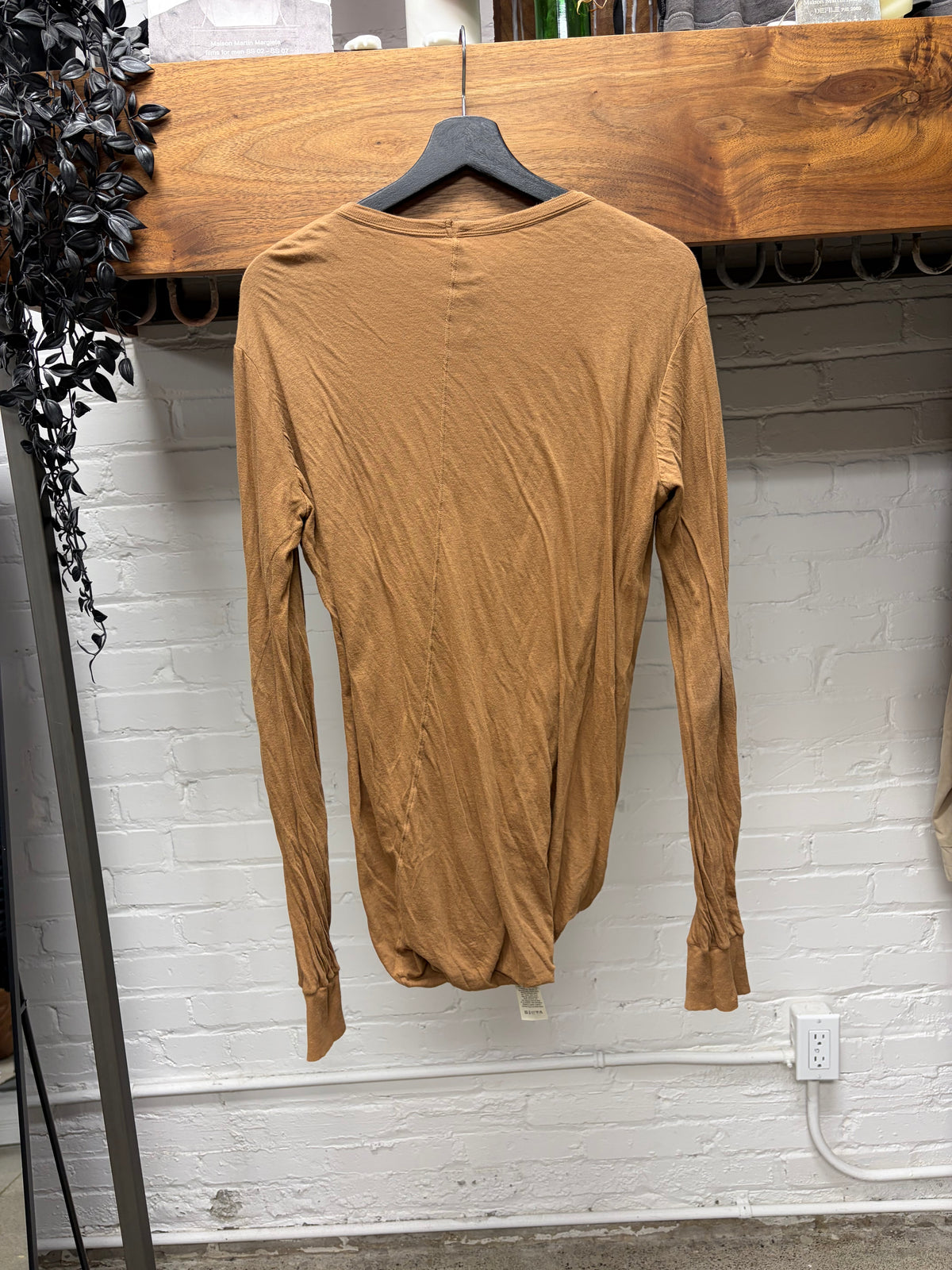 AW2021 Rick Owens ‘Gethsemane’ Double Layered ‘Honey’ Long Sleeve Cotton T-Shirt