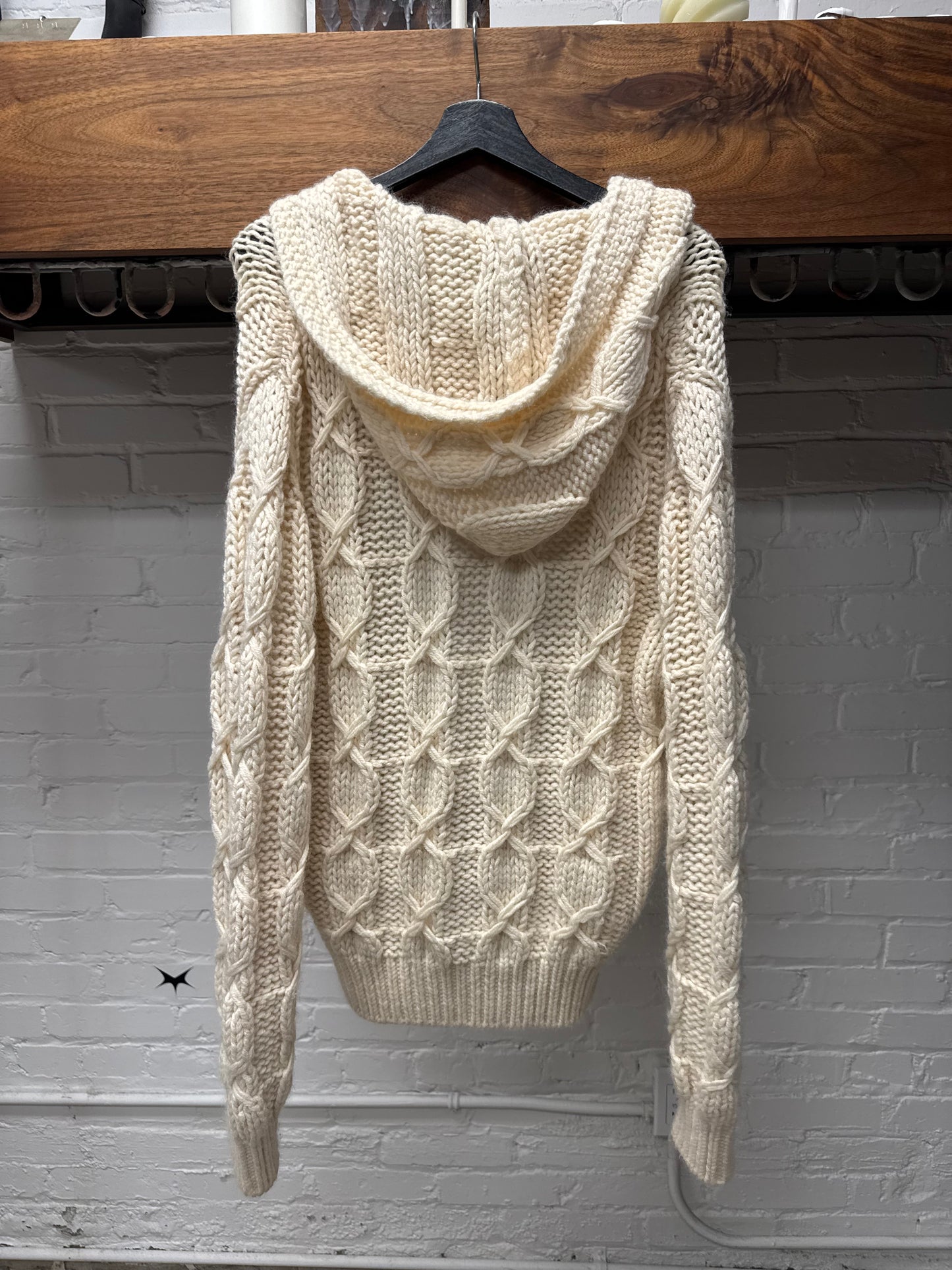 AW2020 Saint Laurent ‘Baja’ Cream Cable Knit Hooded Sweater