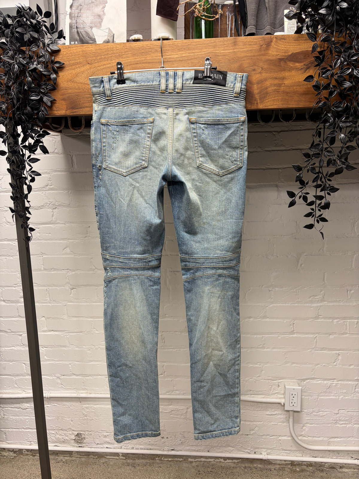 2010s Balmain 'Blood Stained' Blue Skinny Moto-Biker Knee Skinny Jeans