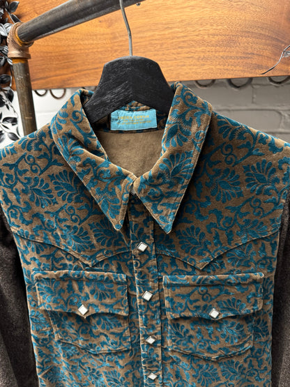 AW1997 Undercover Velour ‘Floral Pattern’ Diamond Snap Distressed Wool Shirt