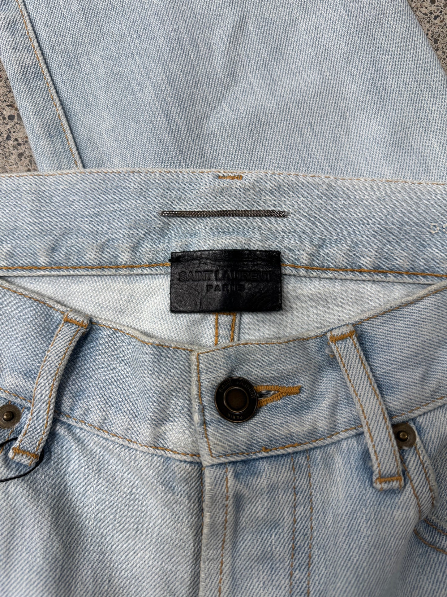 SS2017 Saint Laurent ‘Pocket Logo’ Light Wash Blue Skinny Jeans