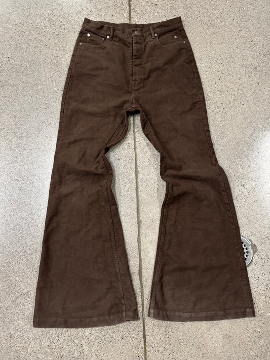 AW2023 Rick Owens ‘Luxor’ Bolans Chocolate Brown Flared Leg Denim