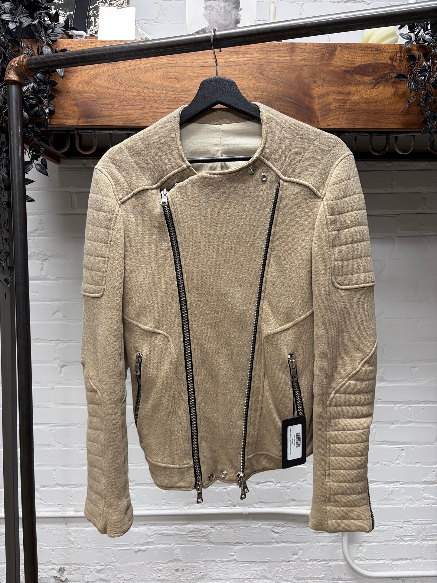 Balmain Tan Cotton Biker ‘Moto’ Jacket