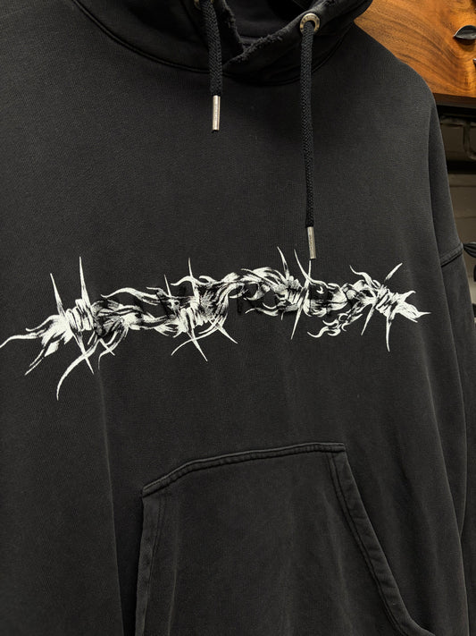 Givenchy ‘Barbed Wire’ Embroidered Logo Black Distressed Hoodie