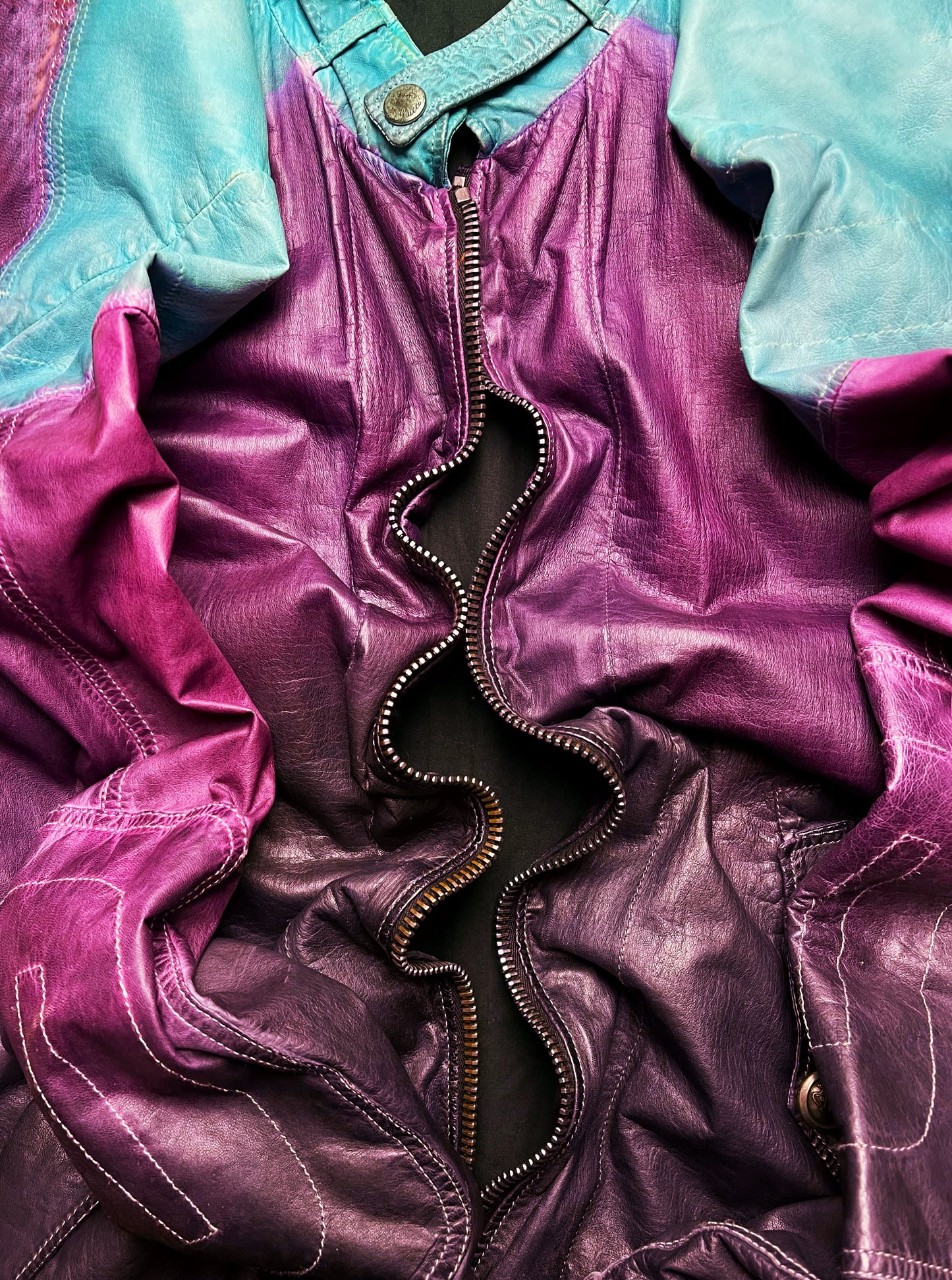 Spring Summer 2009 Gucci by Alessandro Michele Gradient Dyed Turquoise/Purple Leather Jacket