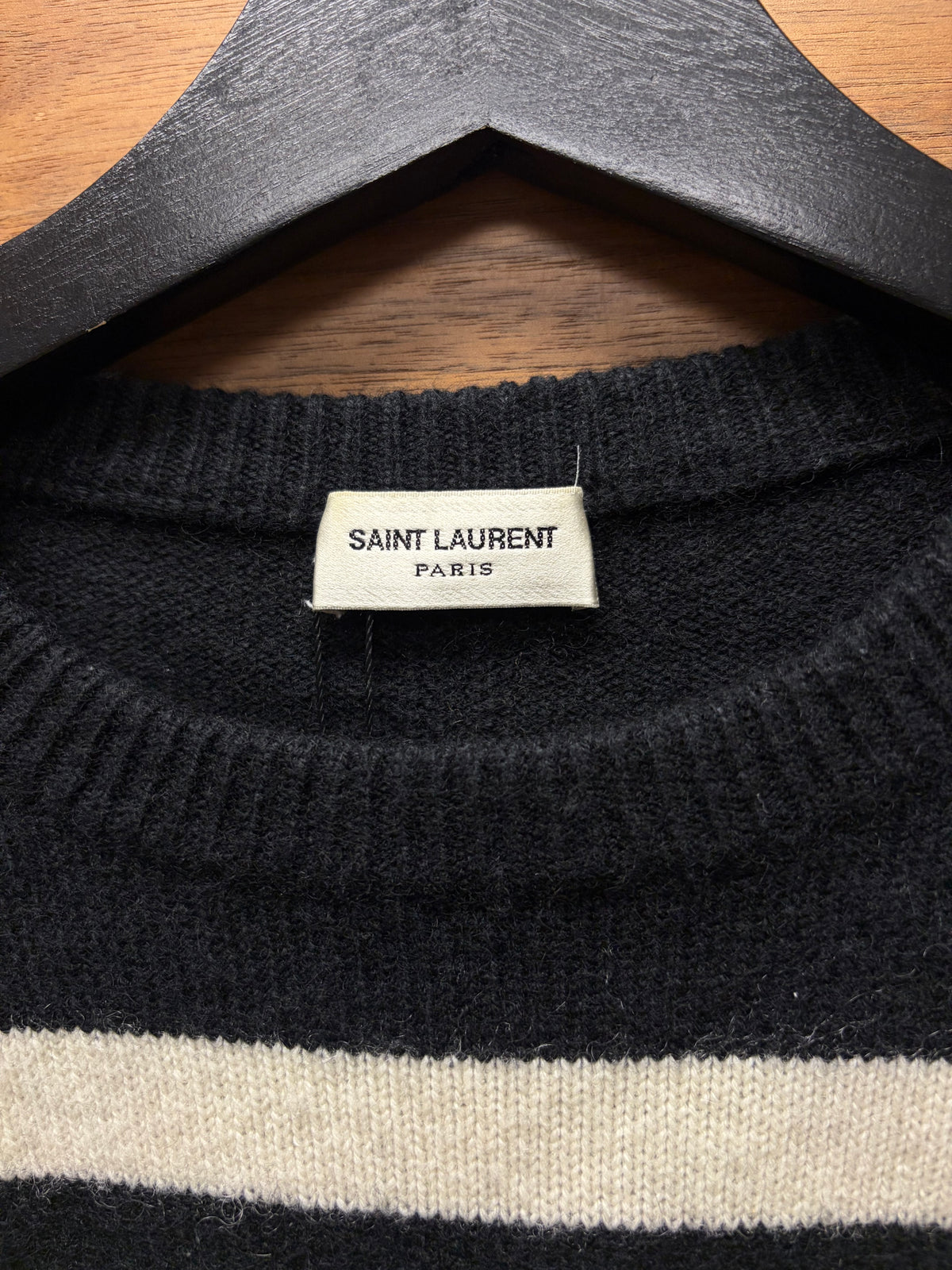 AW2015 Saint Laurent by Hedi Slimane Striped 100% Cashmere Black/White Knit Sweater