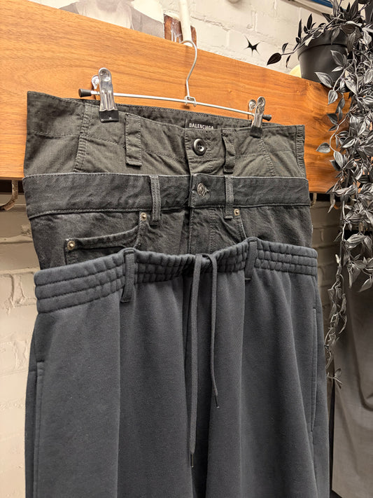 SS2022 Balenciaga ‘Triple Layered’ Wide Leg Hybrid Sweatpants/Denim/Cargo Pants