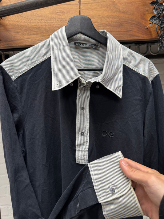 Dolce & Gabbana Cashmere/Pinstripe Black Rugby Shirt