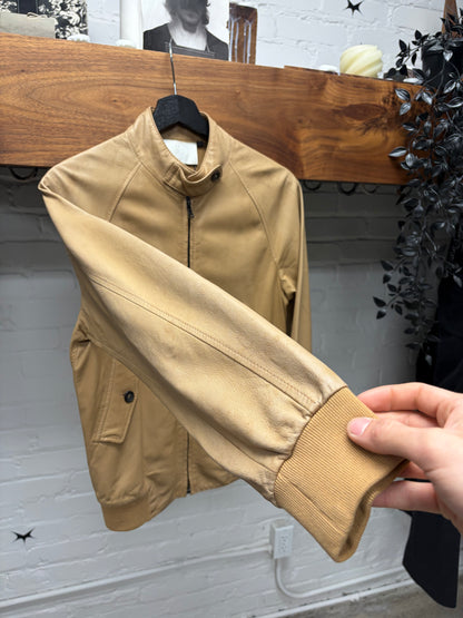 Prada Caramel Brown Lambskin Leather Moto Jacket