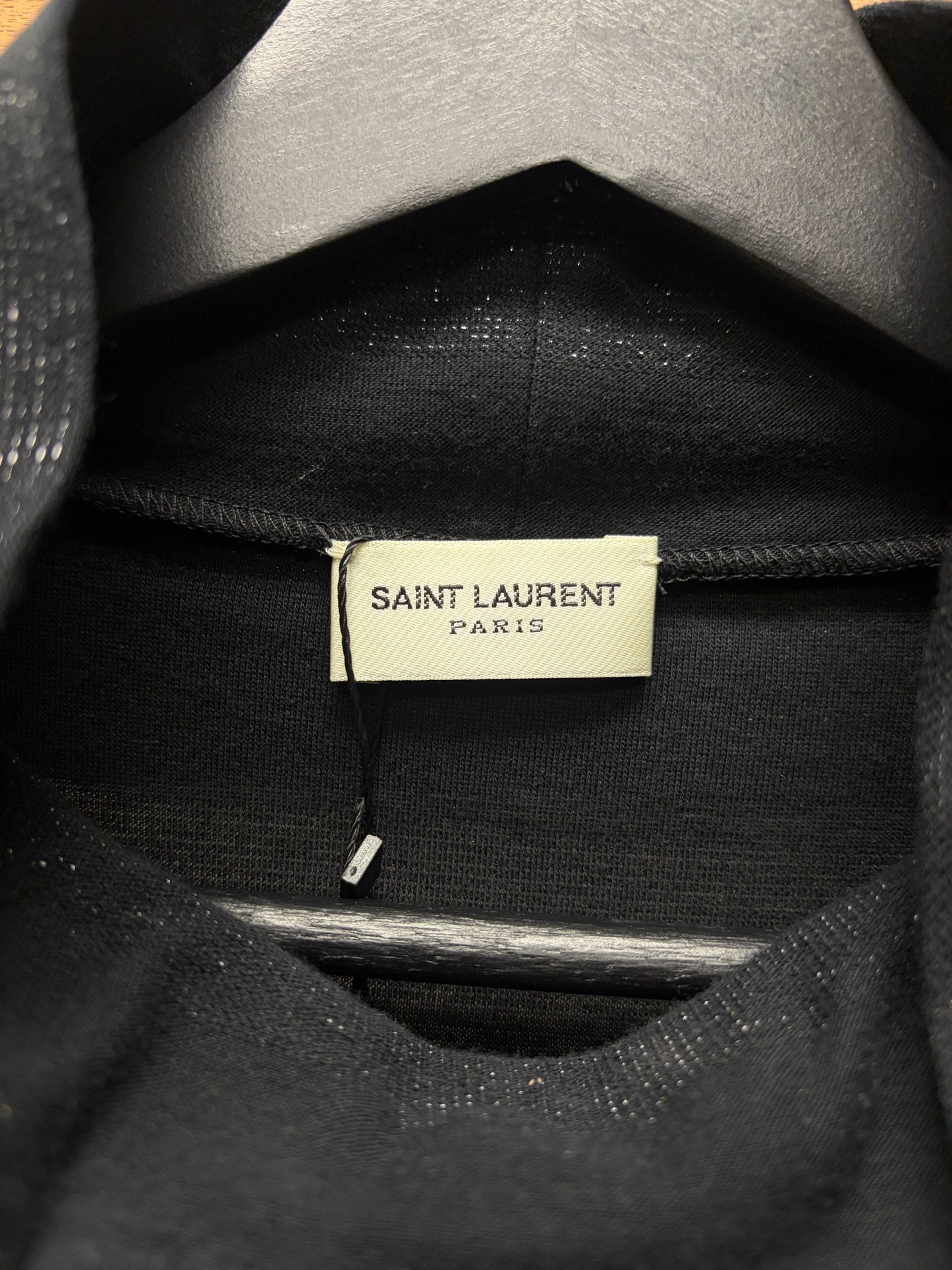 2019 Saint Laurent Silver/Black Glitter Striped Mock Neck Long Sleeve Shirt