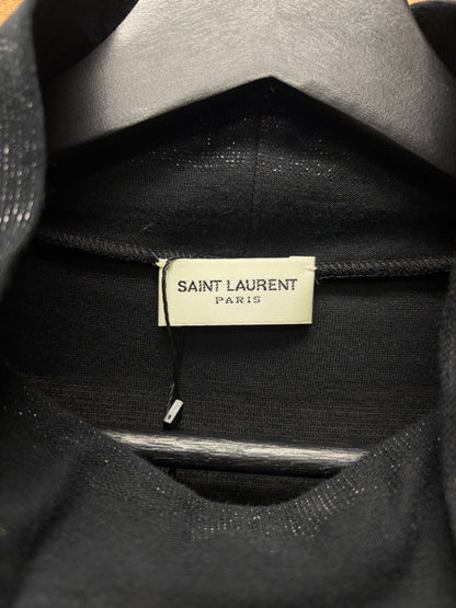 2019 Saint Laurent Silver/Black Glitter Striped Mock Neck Long Sleeve Shirt