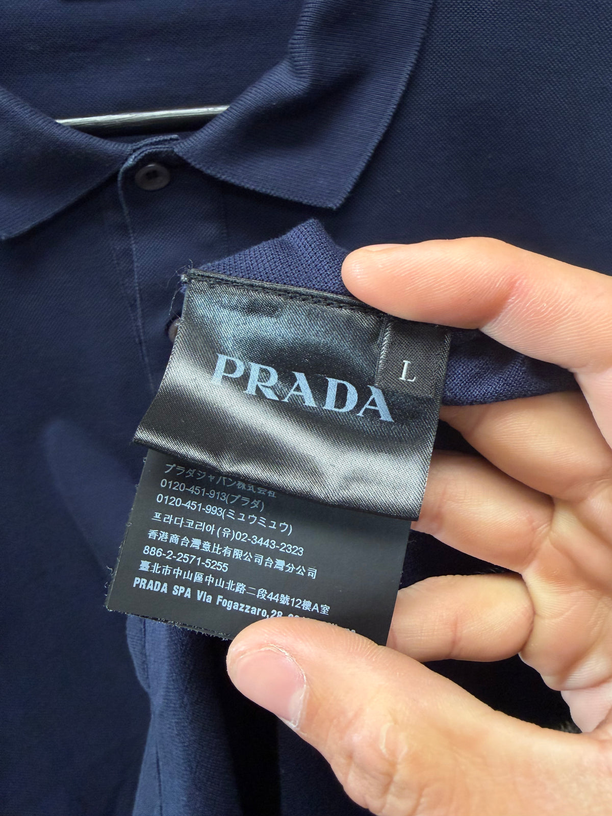 2019 Prada Navy Blue Cotton Long Sleeve Polo