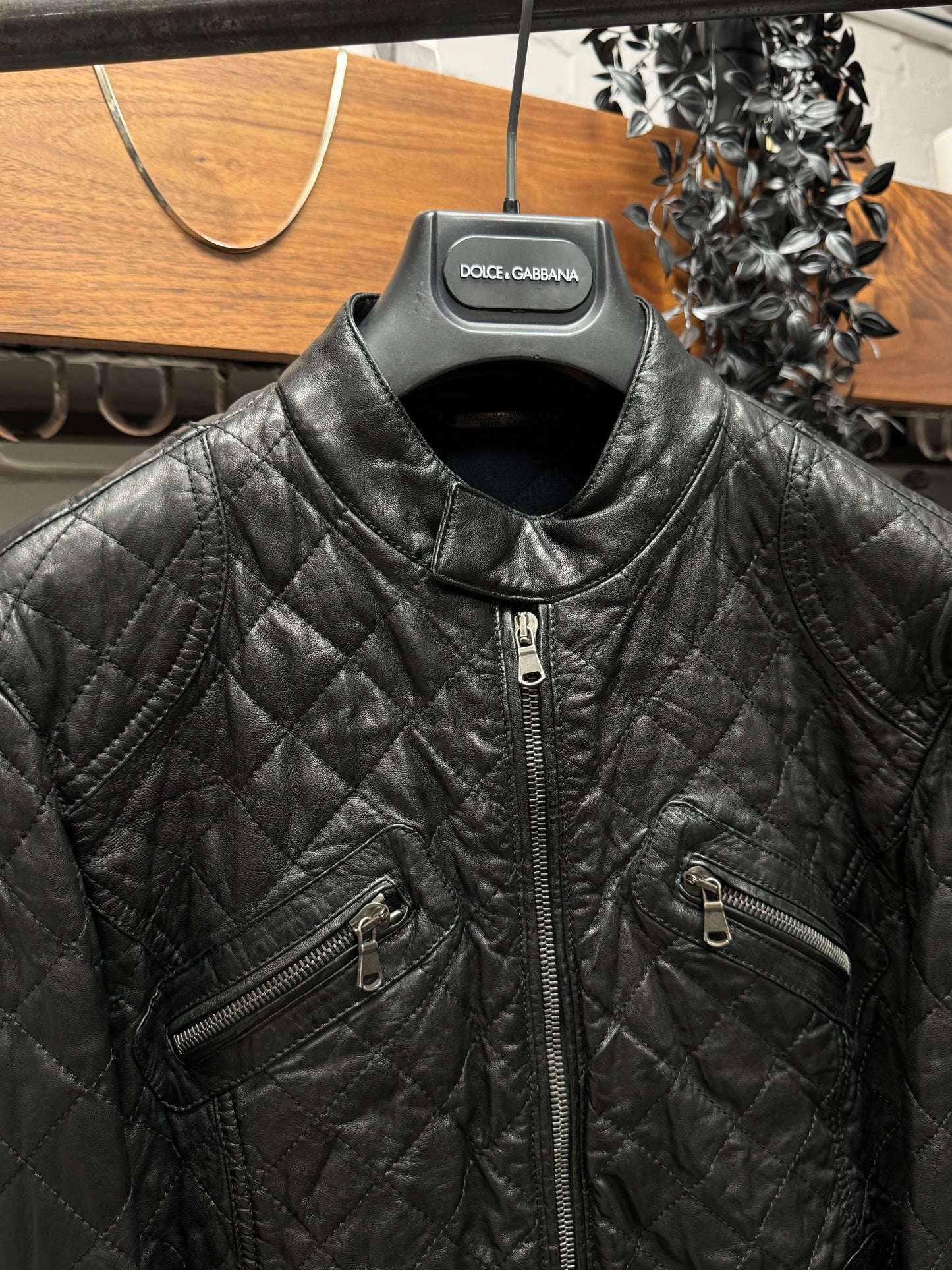 Dolce & Gabbana Quilted Lambskin Leather Biker Jacket