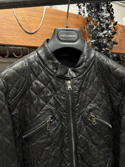 Dolce & Gabbana Quilted Lambskin Leather Biker Jacket