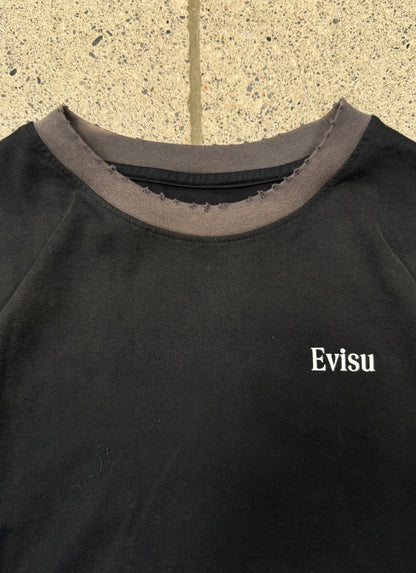 Evisu Distressed Black Ringer T-Shirt