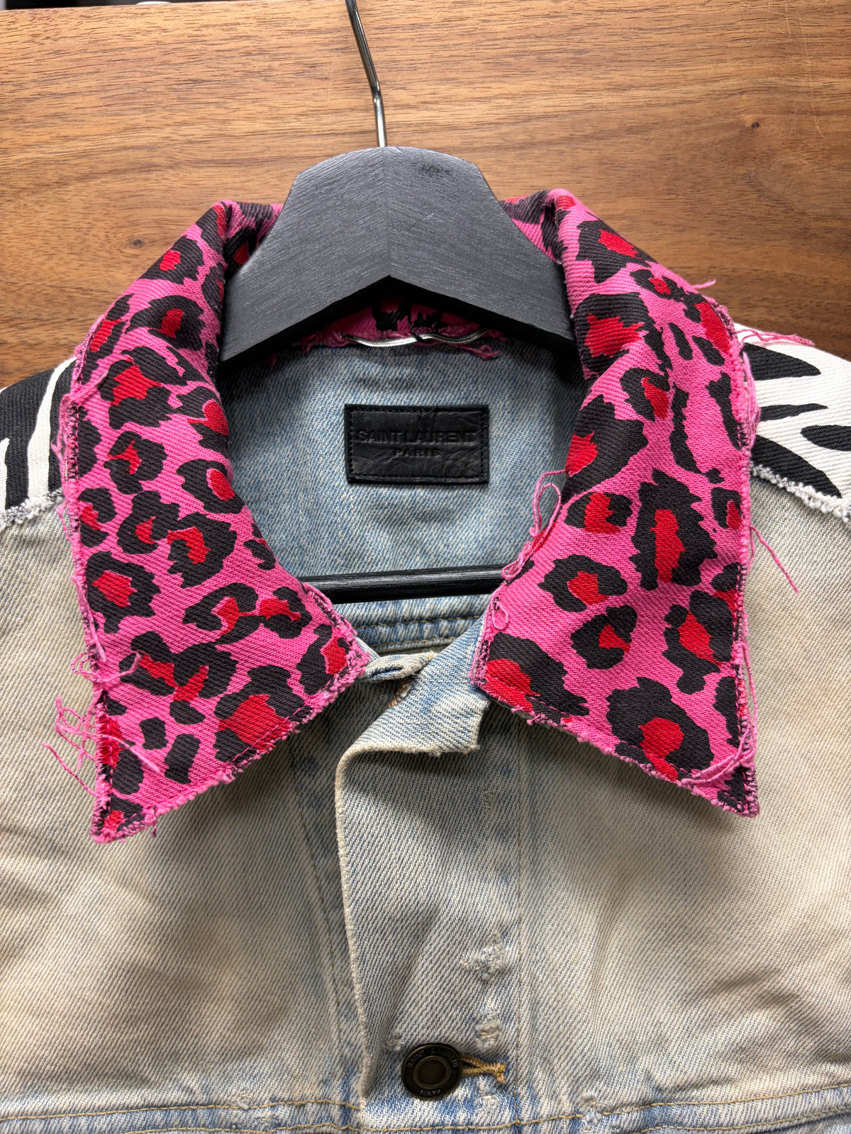 SS2016 Saint Laurent by Hedi Slimane ‘Surf Sound’ Leopard/Zebra Print Reworked Punk Denim Cutoff Sleeve Vest