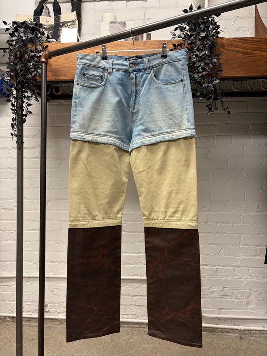 SS2018 Balenciaga Runway ‘Convertible’ 3/1 Zip Leather/Denim Pants