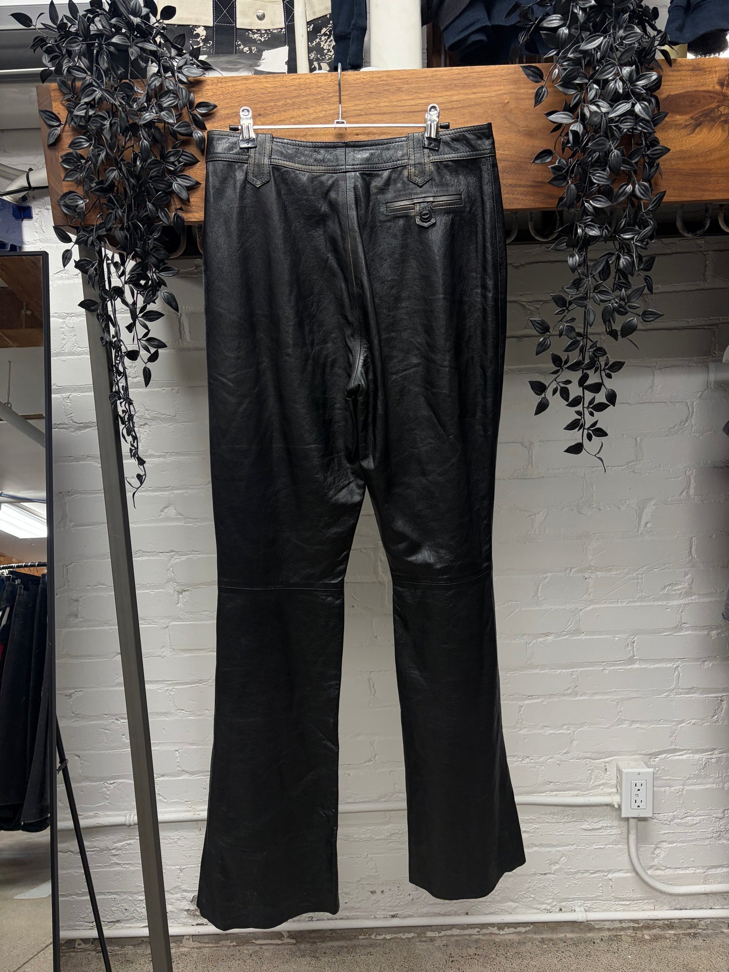 Giorgio Brato Naturally Faded Black Leather Flared Leg Pants