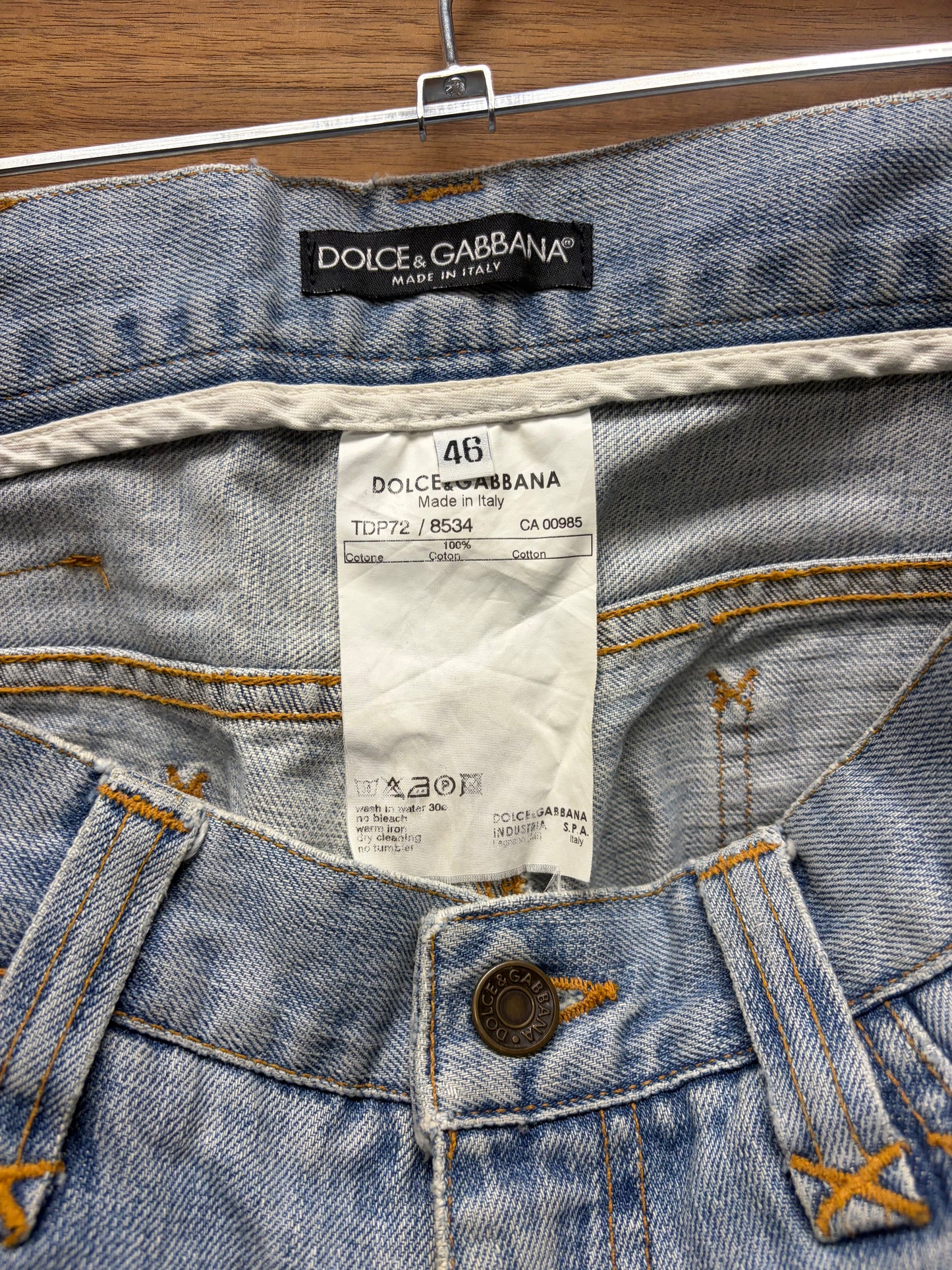 2000s Dolce & Gabbana ‘Distress Repaired’ Light Wash Blue Flared Leg Denim