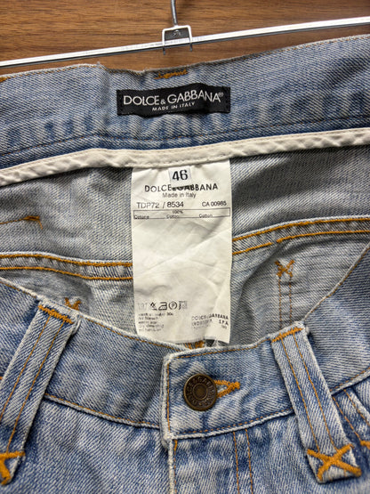 2000s Dolce & Gabbana ‘Distress Repaired’ Light Wash Blue Flared Leg Denim