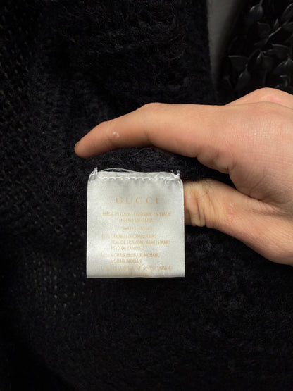 Gucci by Tom Ford Camelhair Wrap Neck Black Shawl Knit Cardigan