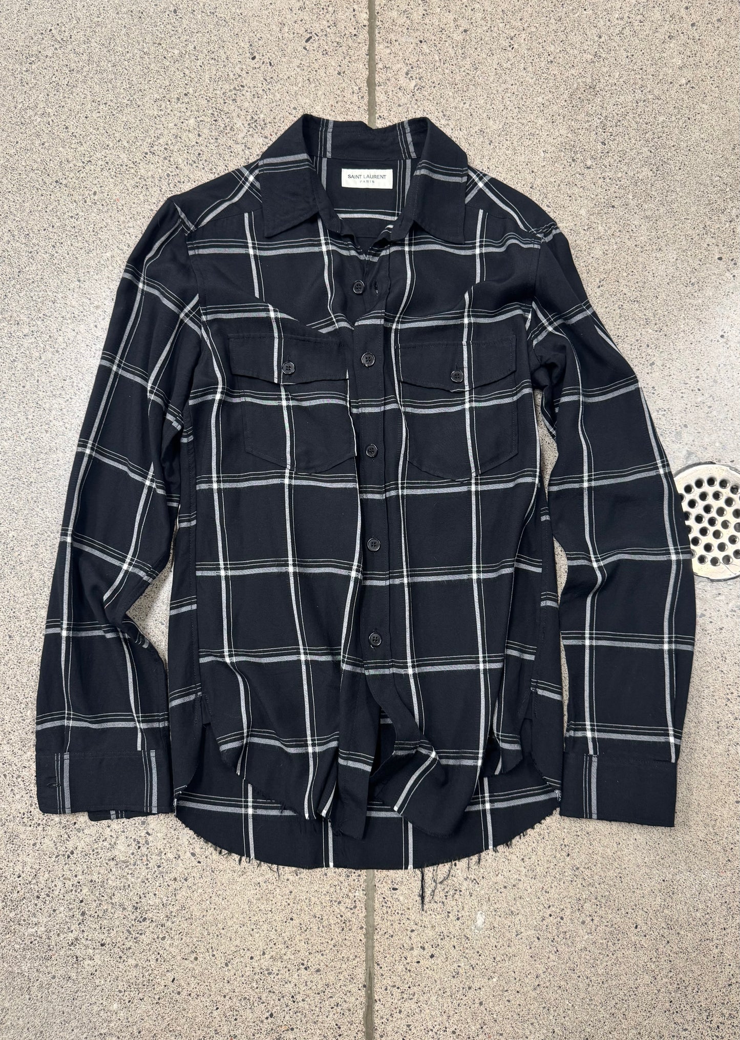 Saint Laurent Silk Blend Distressed Plaid Flannel