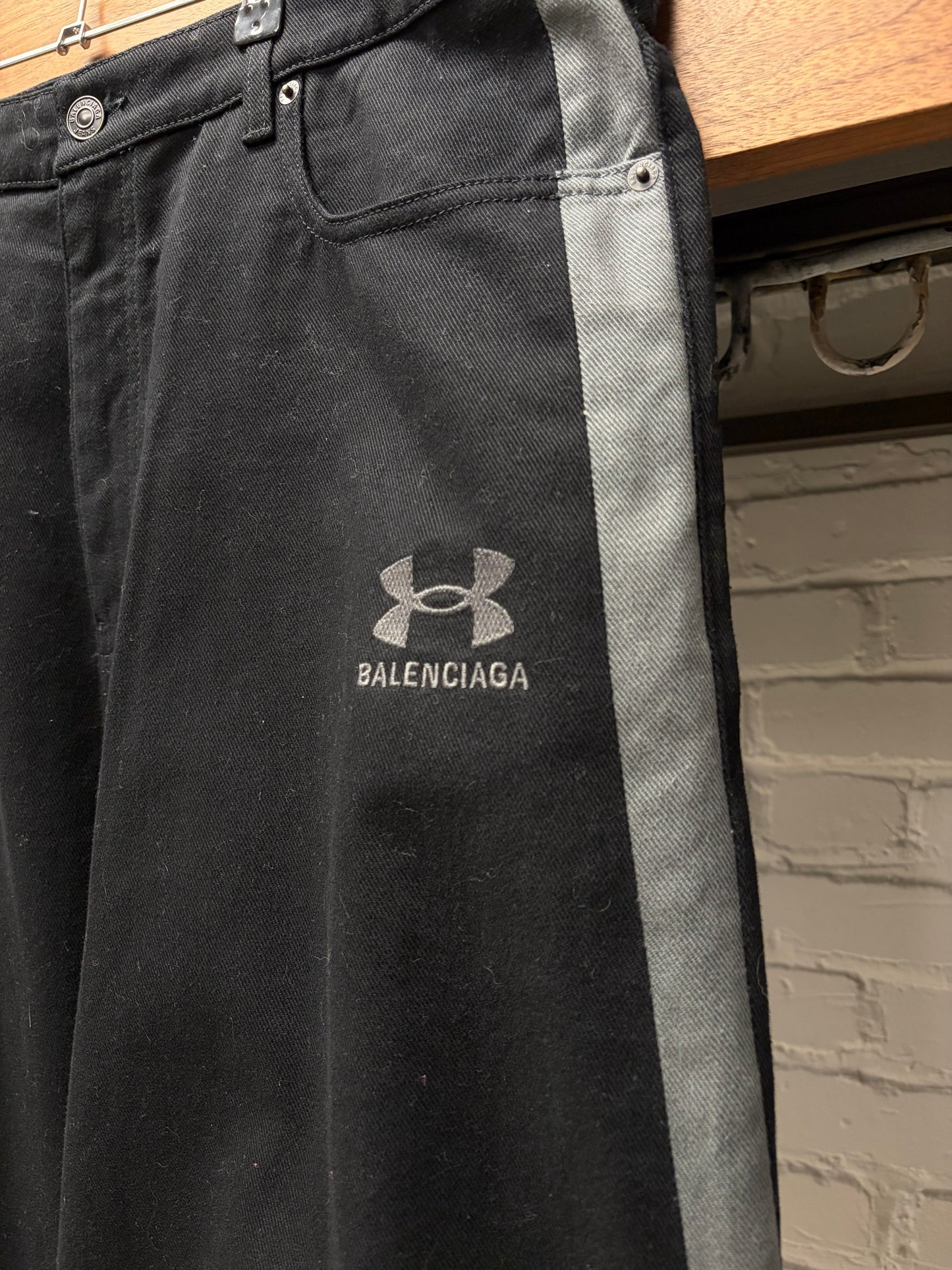 SS2025 Balenciaga x Under Armour Wide Leg Black Drawstring Denim