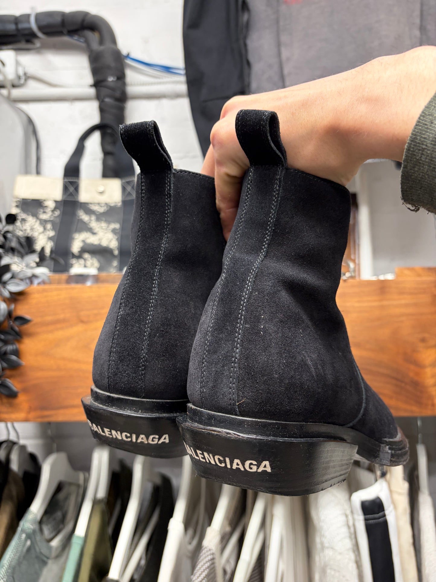 Balenciaga ‘Santiago’ Waxed Black Suede Pointed Toe Boots