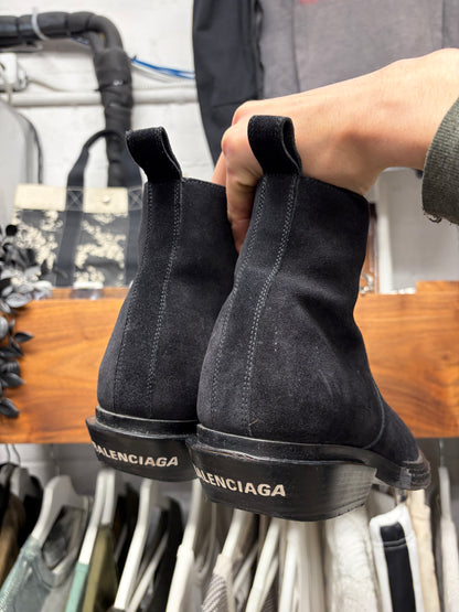 Balenciaga ‘Santiago’ Waxed Black Suede Pointed Toe Boots