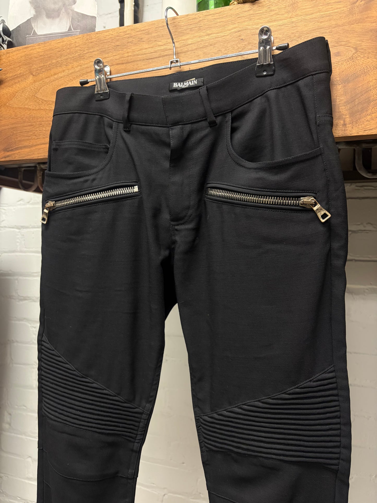 Balmain Lightweight Black Rayon Biker Knee Skinny Trousers