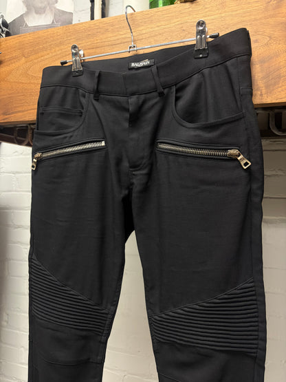 Balmain Lightweight Black Rayon Biker Knee Skinny Trousers