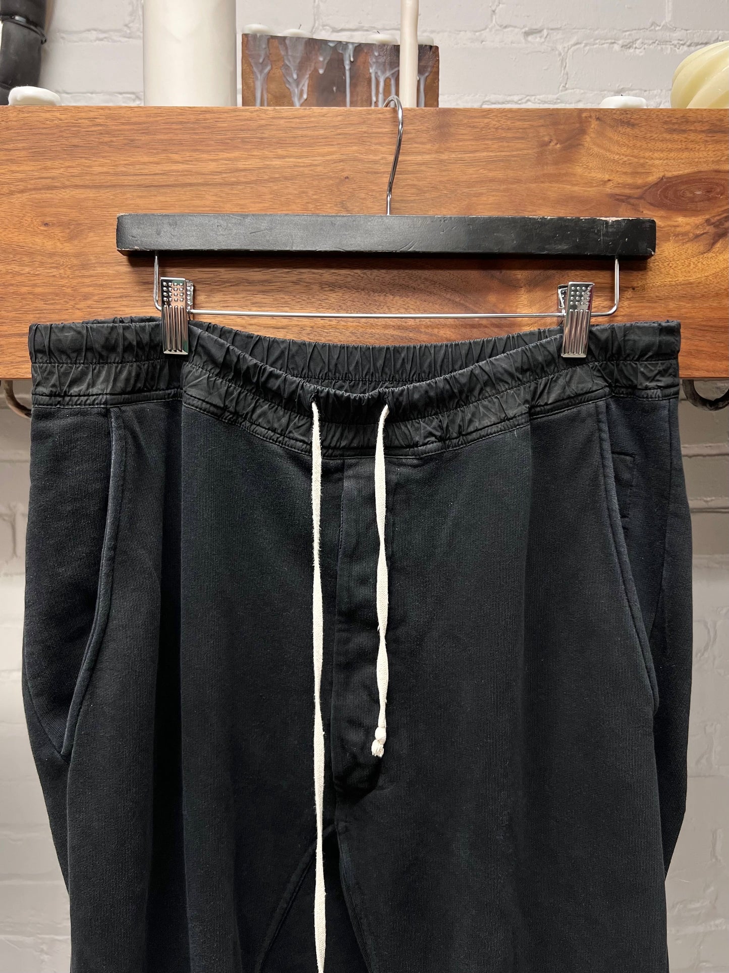 Rick Owens Drop Crotch Black Cotton Drawstring Sweatpants