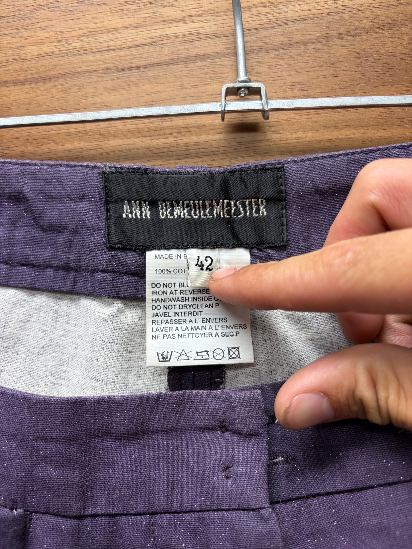 Ann Demeulemeester ‘Glitter’ Purple Cotton Pleated Wide Leg Trousers