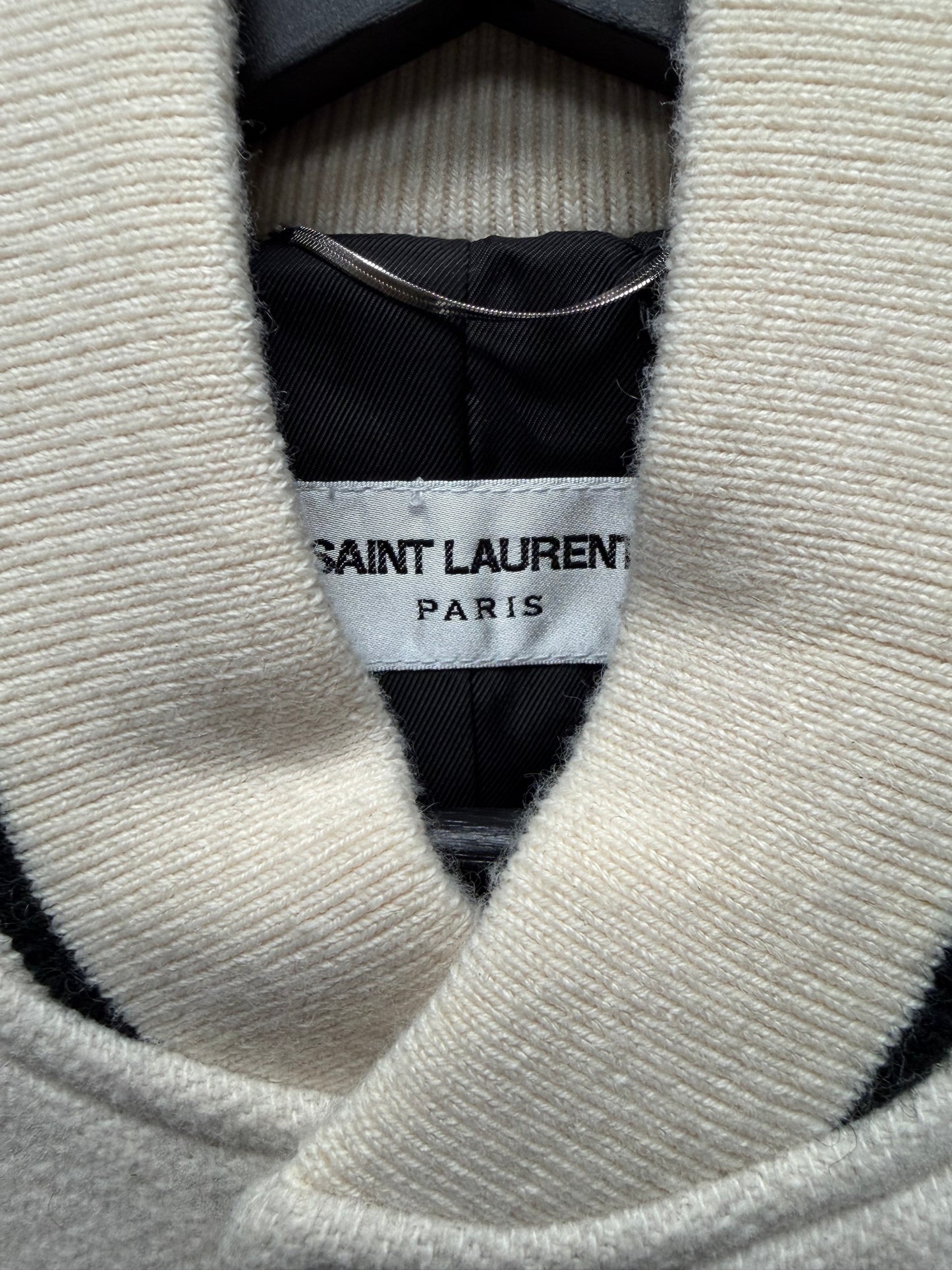 2021 Saint Laurent ‘Teddy’ Wool/Leather Cream White Varsity Jacket