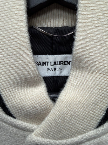 2021 Saint Laurent ‘Teddy’ Wool/Leather Cream White Varsity Jacket