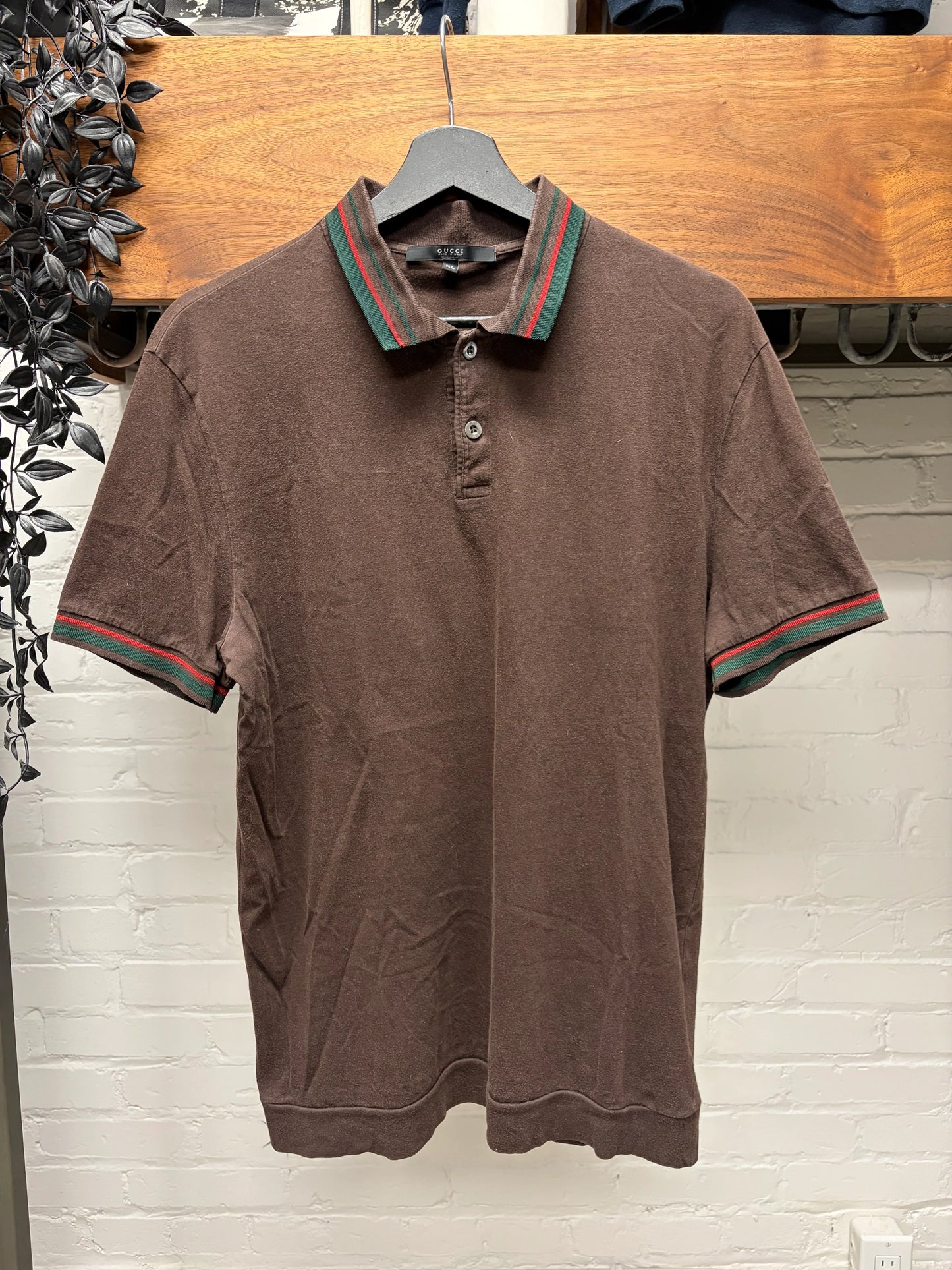 Vintage Gucci Striped Logo Brown Cotton Polo